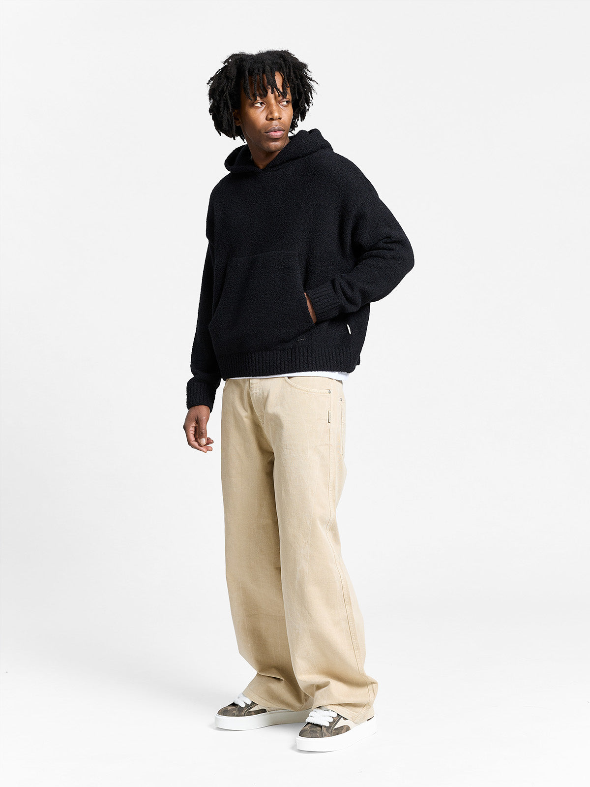 IRIS KNIT HOODIE - BLACK