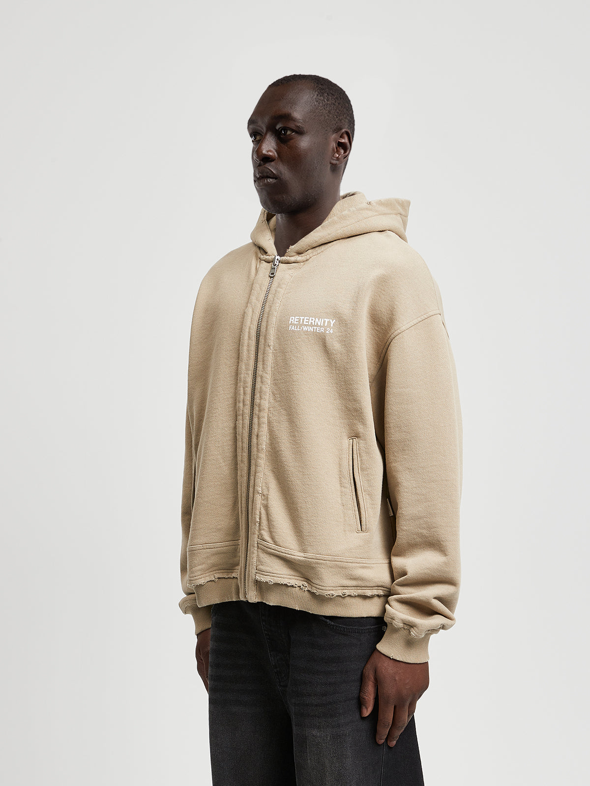 RIBBED ZIP-HOODIE - TAUPE