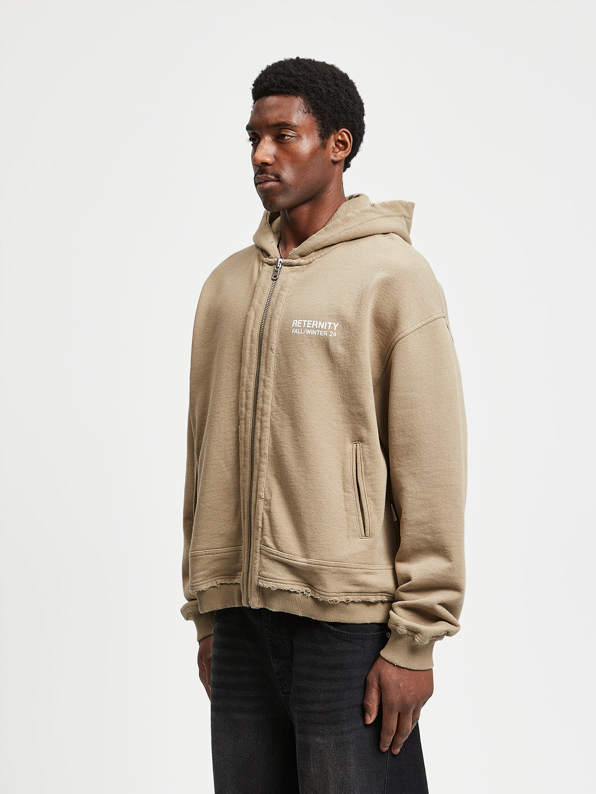 RIBBED ZIP-HOODIE - TAUPE