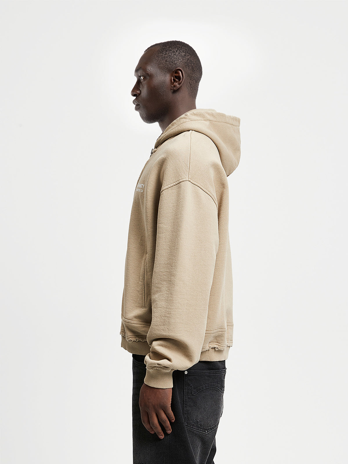 RIBBED ZIP-HOODIE - TAUPE