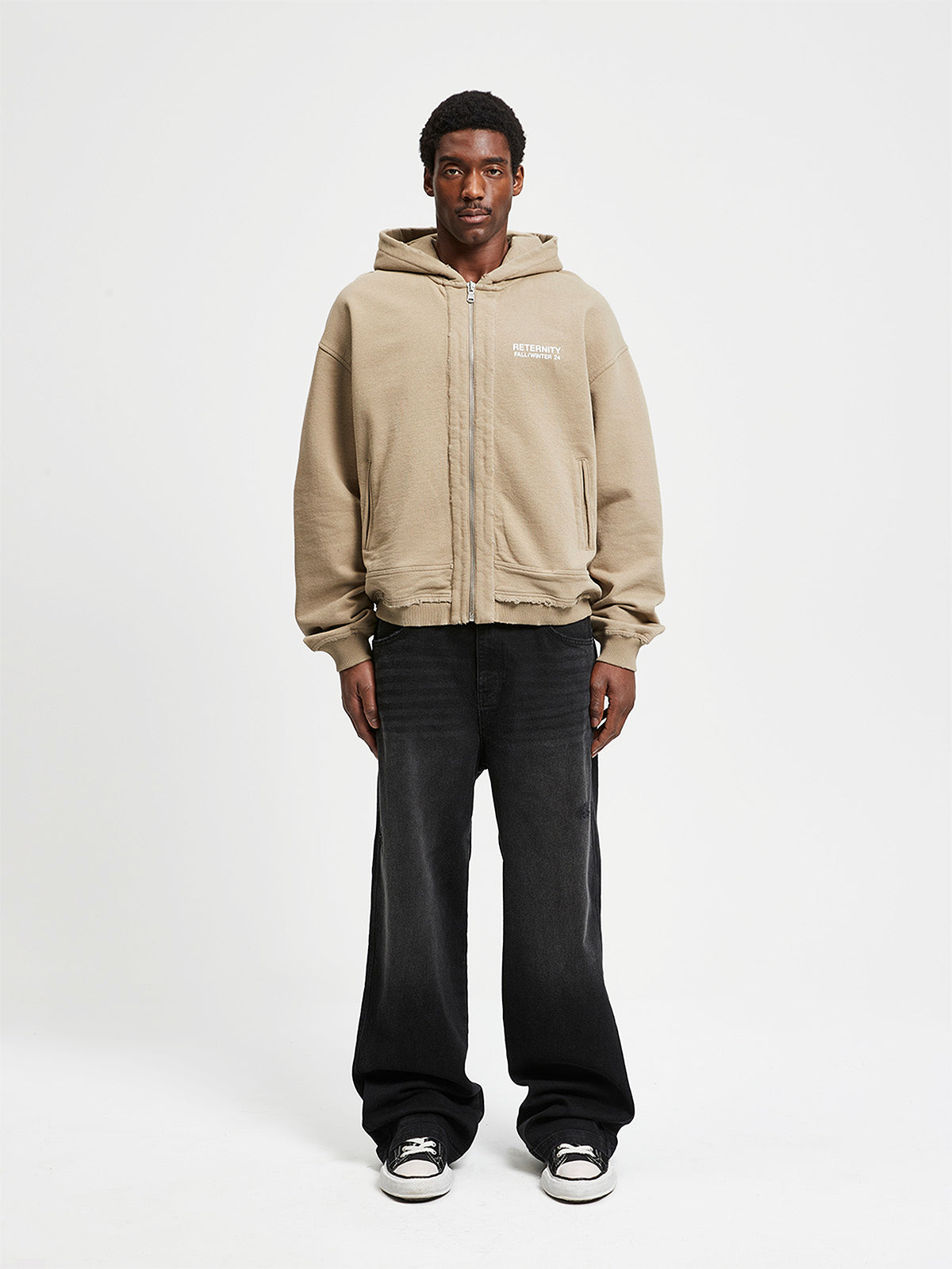 RIBBED ZIP-HOODIE - TAUPE