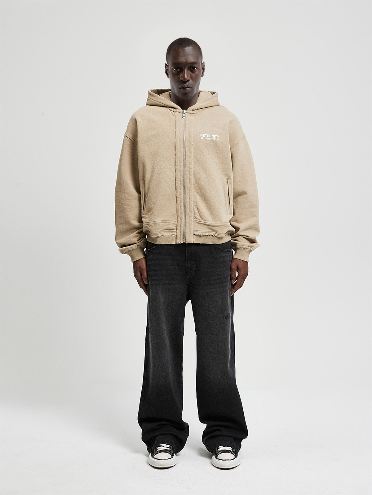 RIBBED ZIP-HOODIE - TAUPE