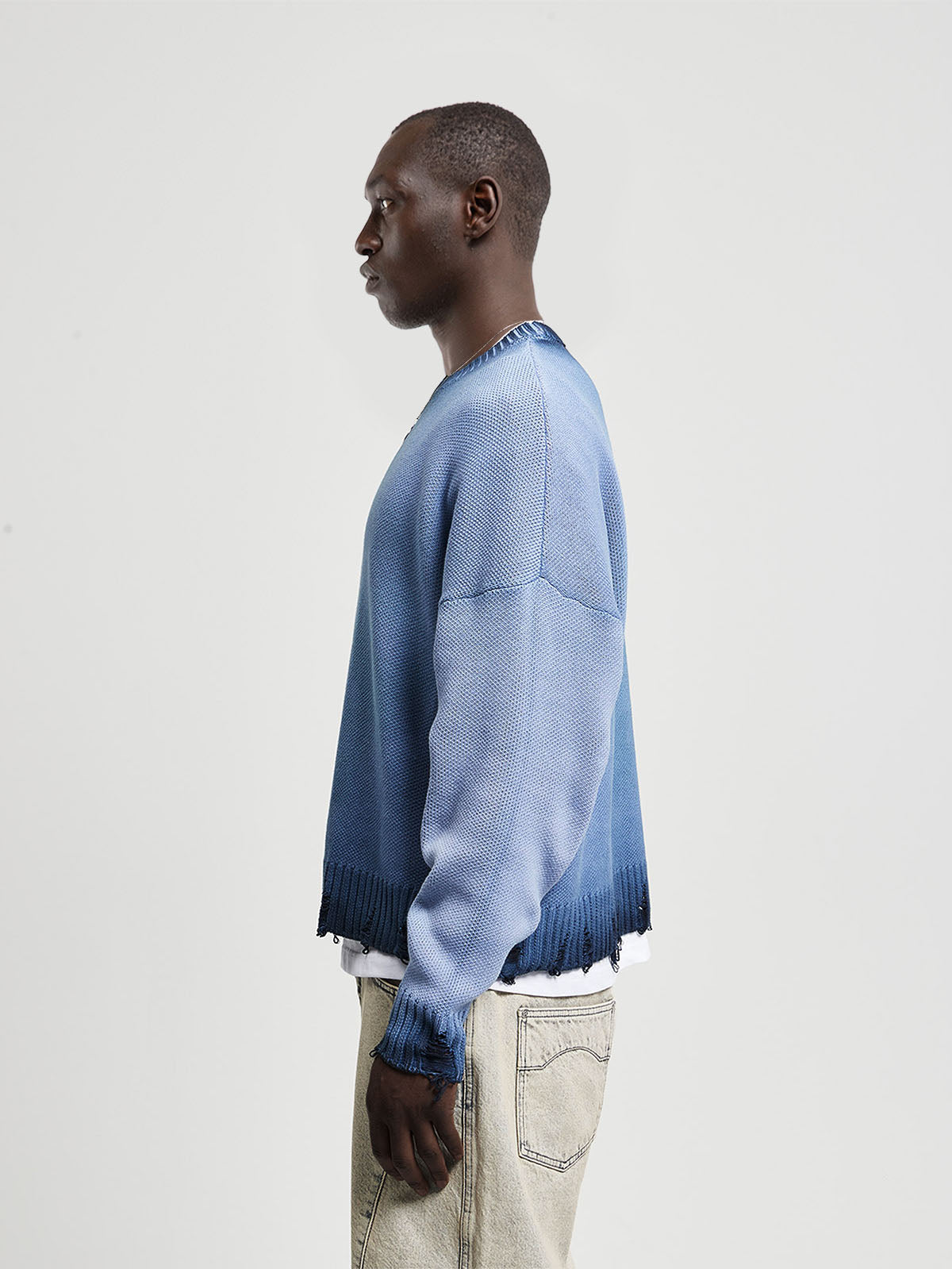OIL WASHED KNIT SWEATER - BLUE