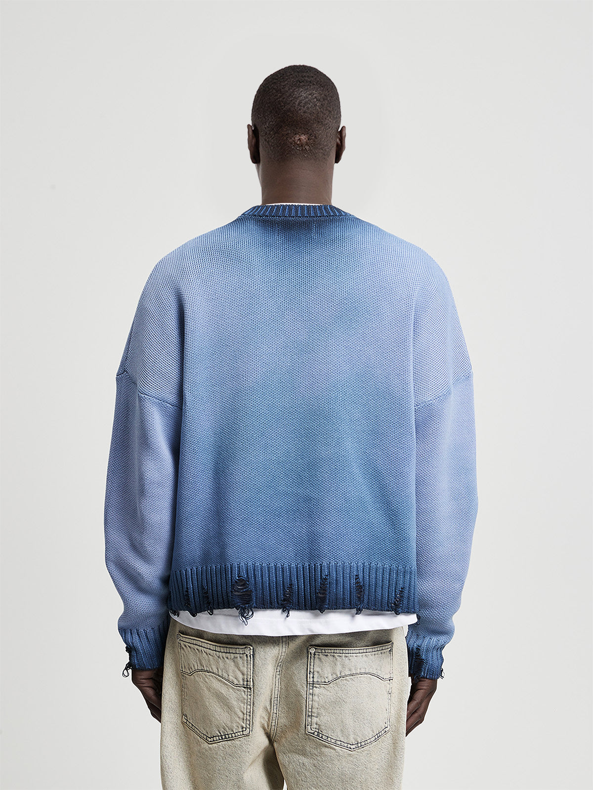 OIL WASHED KNIT SWEATER - BLUE