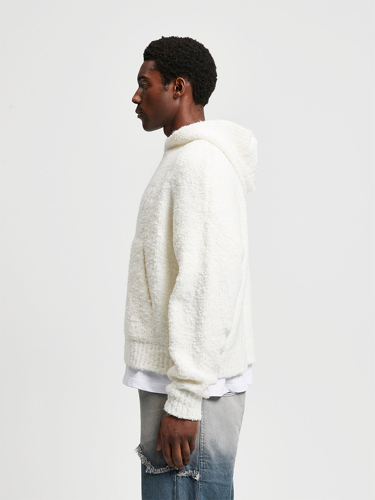 BOUCLÉ KNIT HOODIE - CREAM