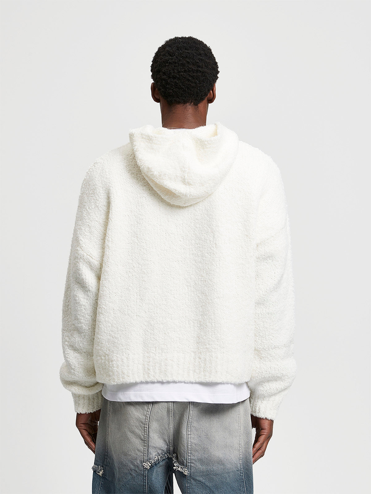 BOUCLÉ KNIT HOODIE - CREAM