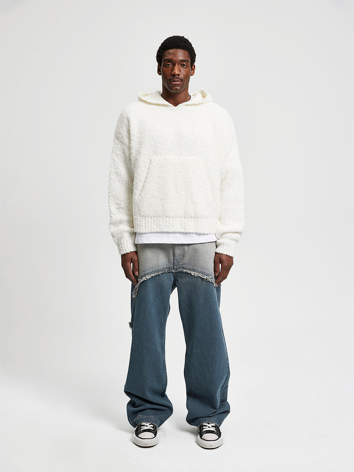 BOUCLÉ KNIT HOODIE - CREAM