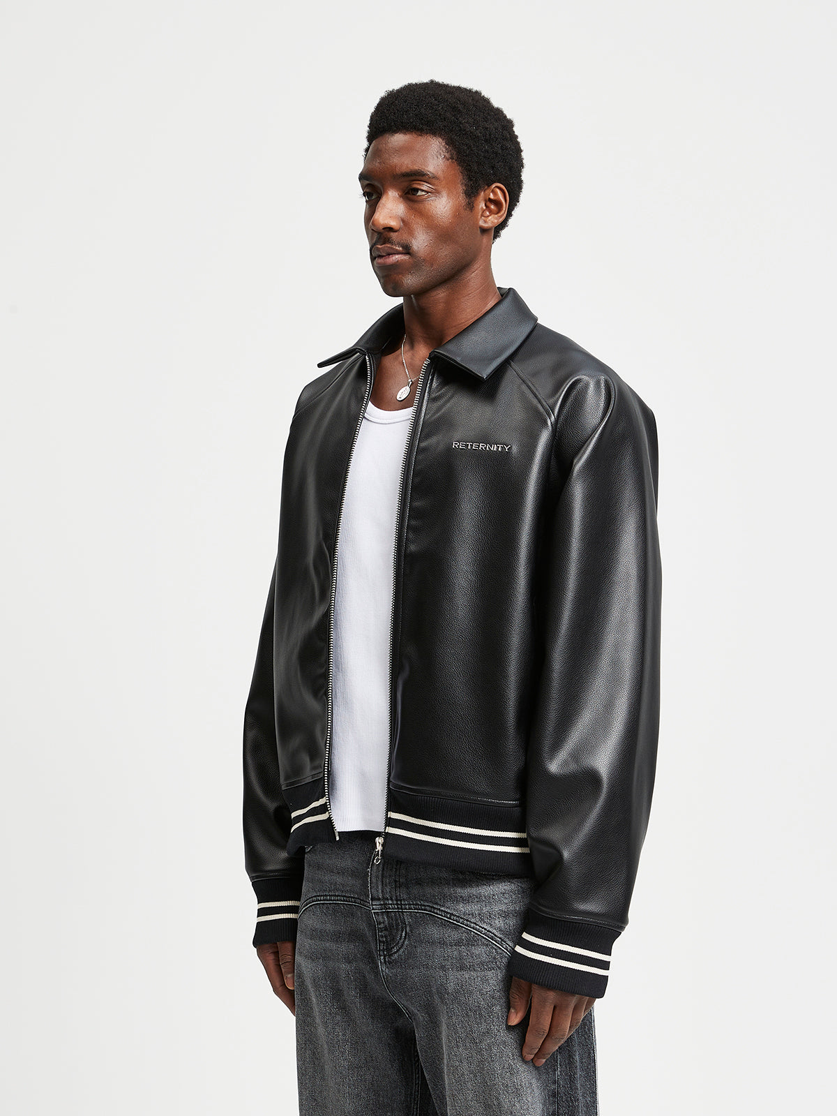 LEATHER BOMBER JACKET - BLACK