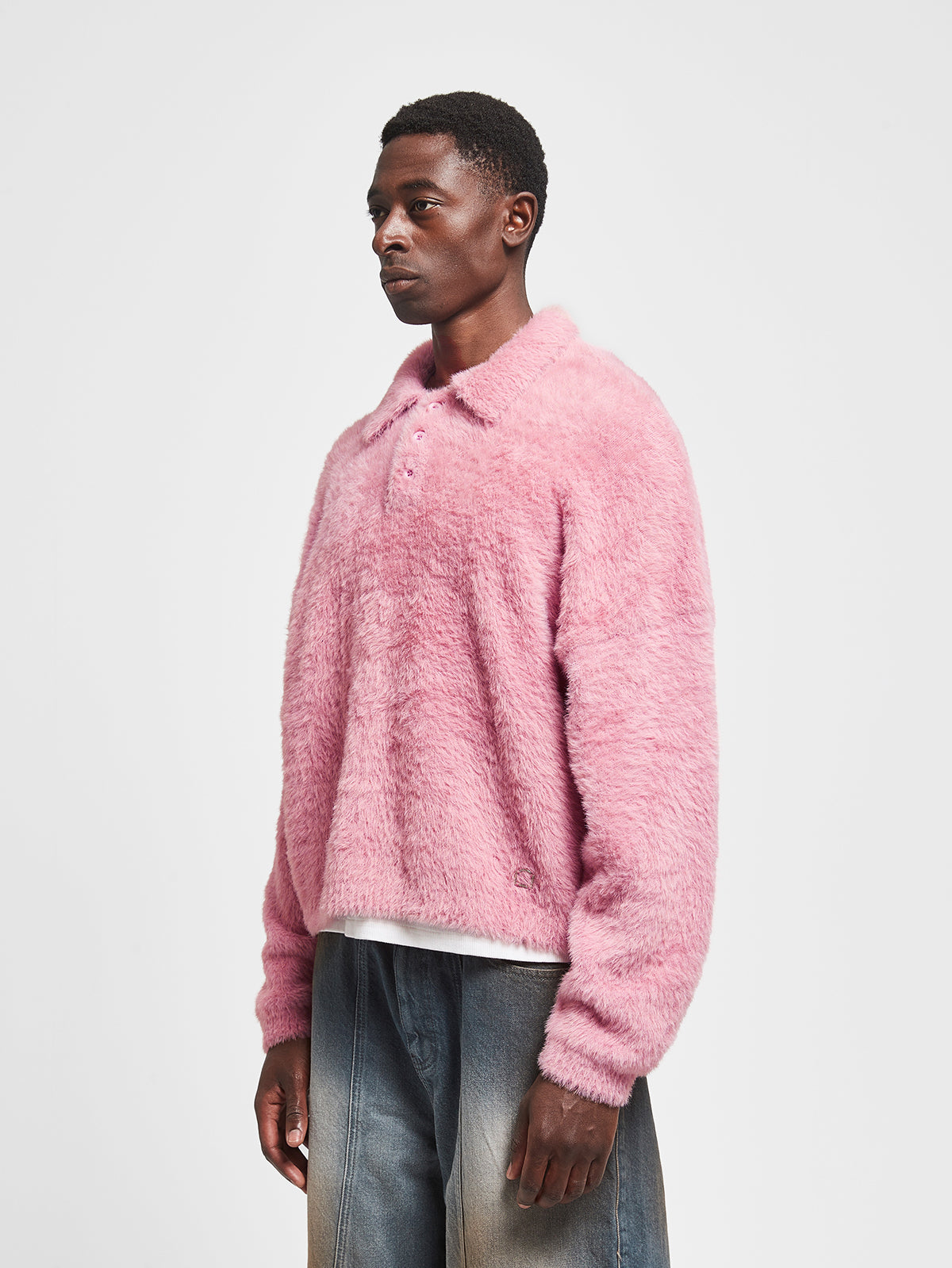 RIVOLI FURRY POLO KNIT - PINK