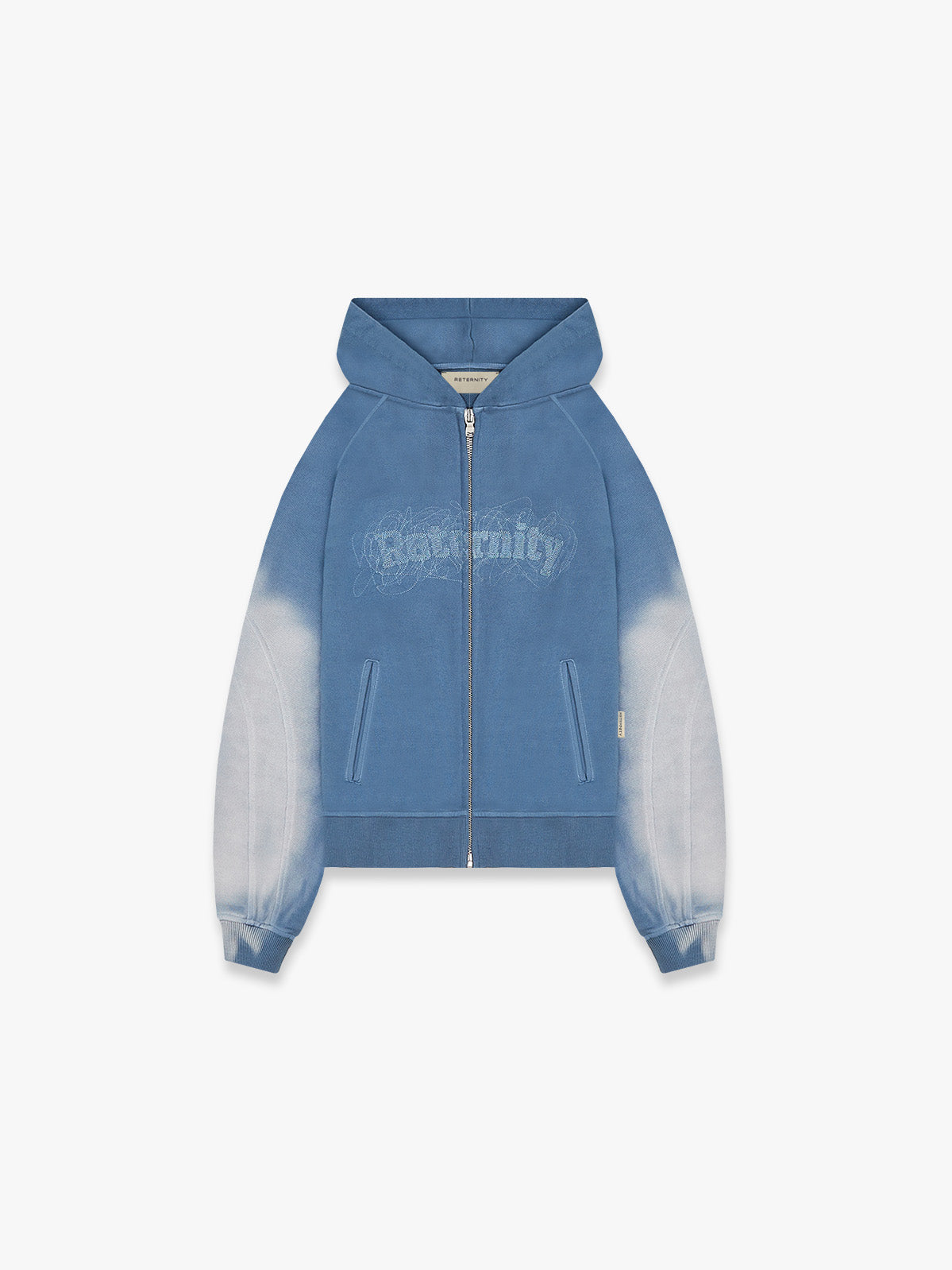EMBROIDERED ZIP-HOODIE - FADED BLUE-GREY