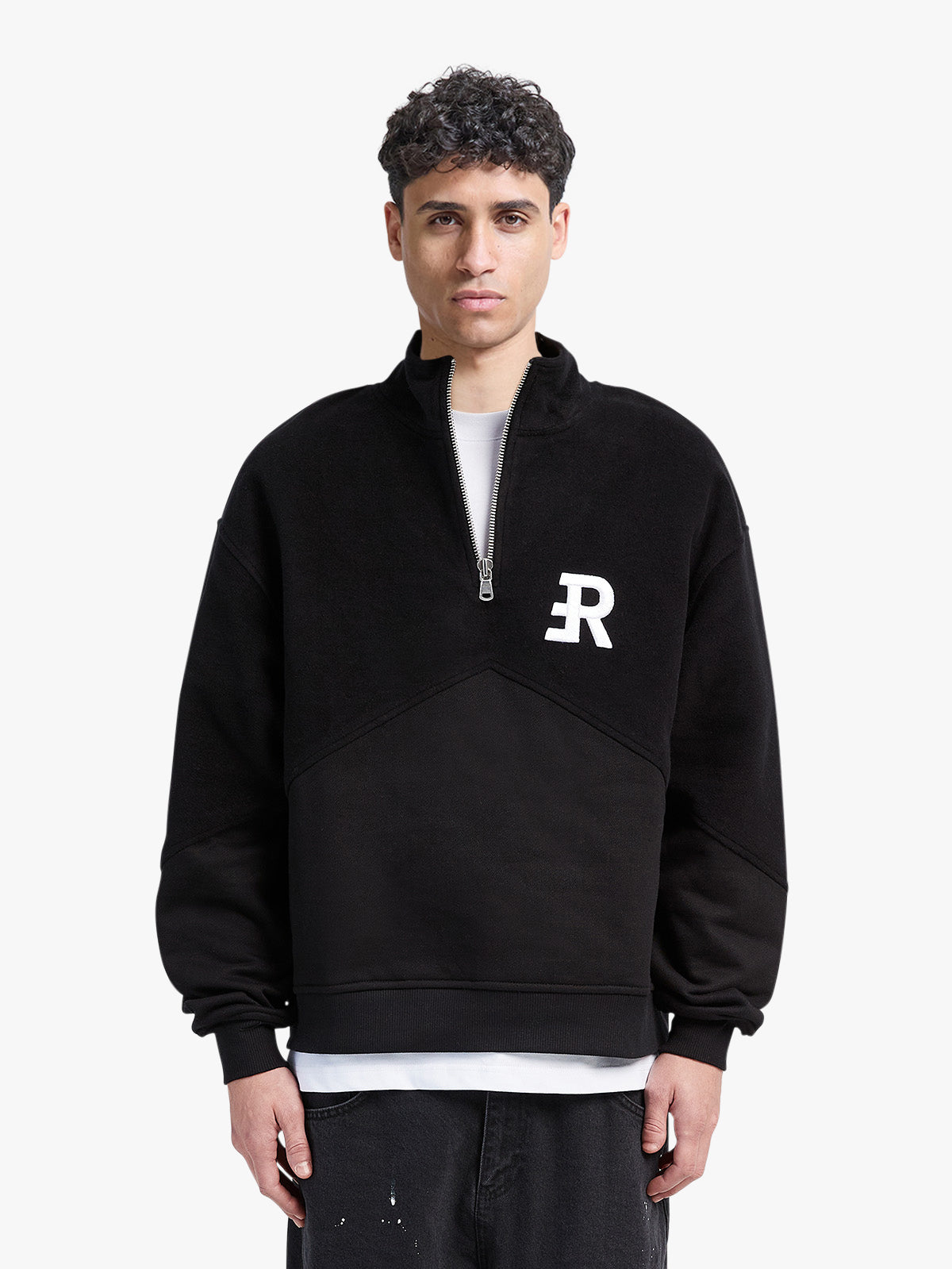 INSIDE OUT HALF ZIP HOODIE - BLACK