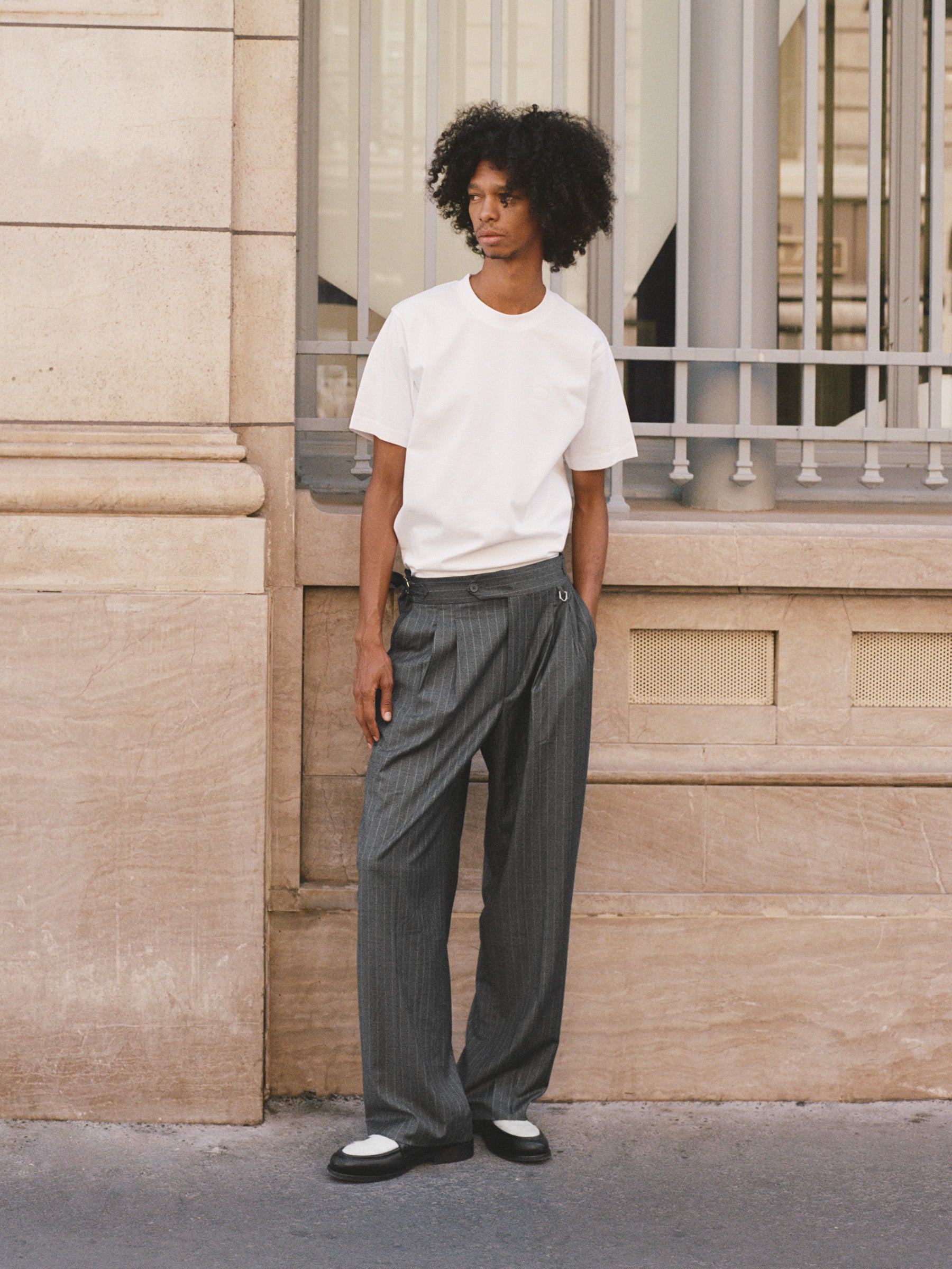 TAILORED BAGGY PANTS - PINSTRIPE GREY