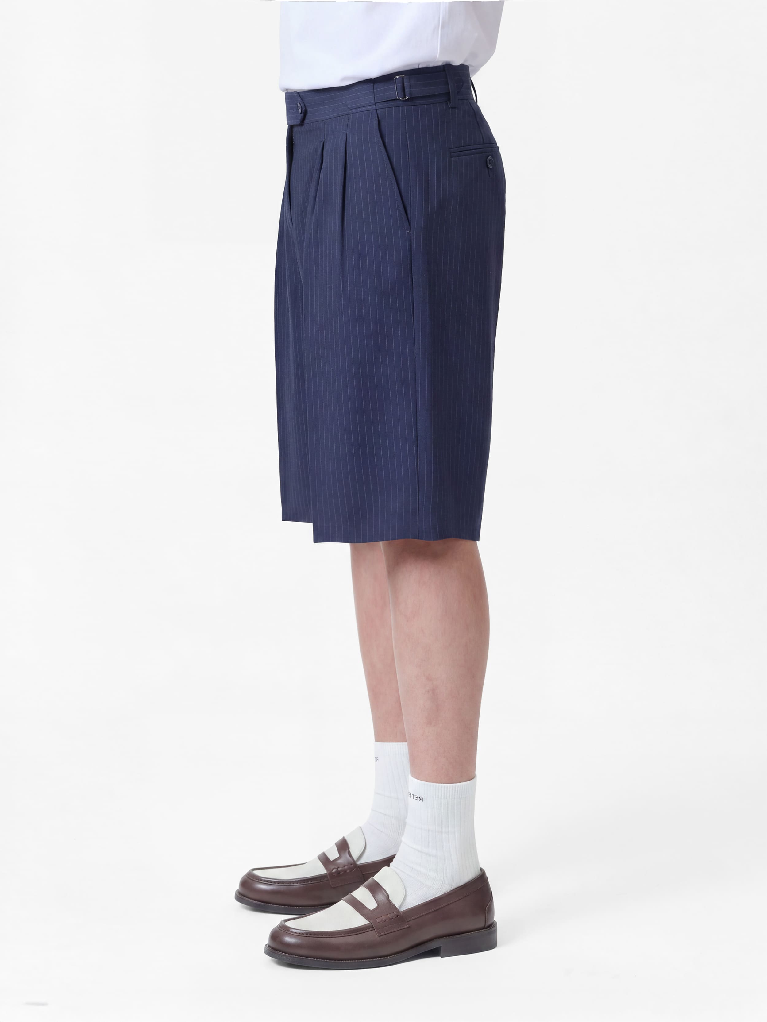 TAILORED BAGGY SHORTS - PINSTRIPE BLUE