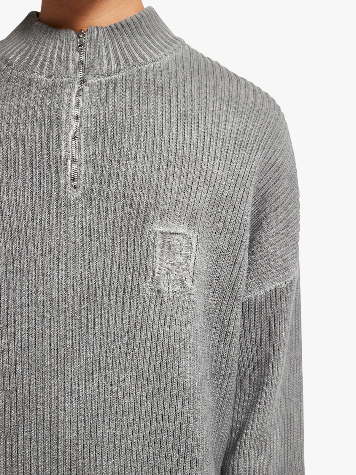 WASHED KNIT HALF ZIP - GREY