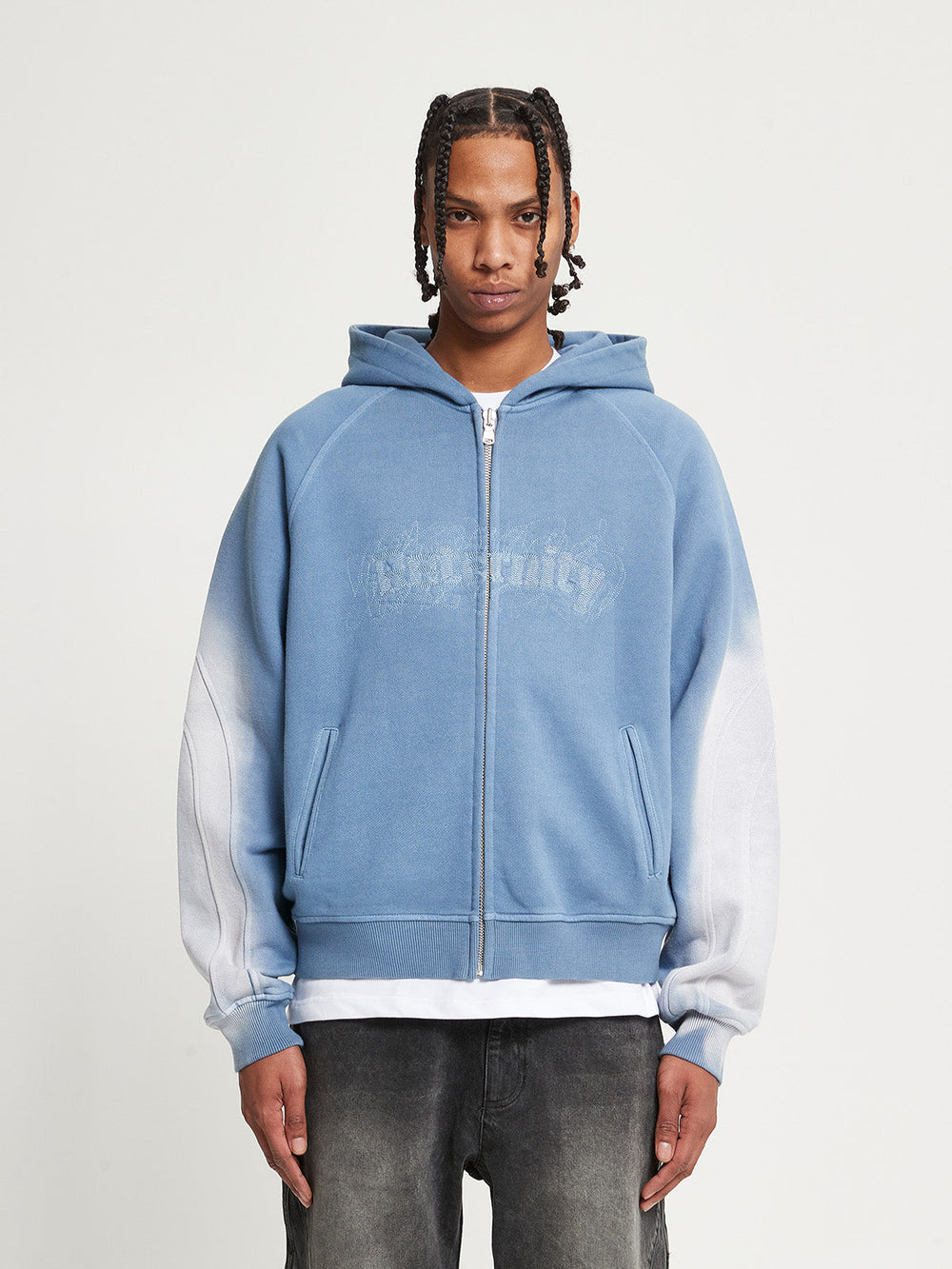 Flipped Uni Zip-up Hoodie Regular Fit in Black Faded