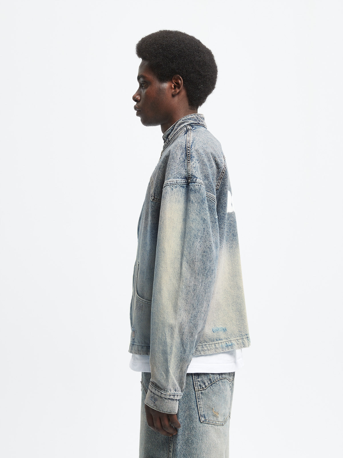 Washed blue denim jacket top