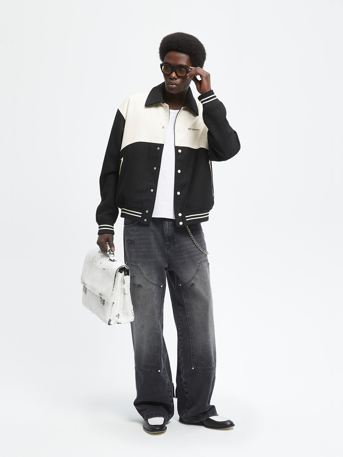 SIGNE VARSITY JACKET - CREAM/BLACK