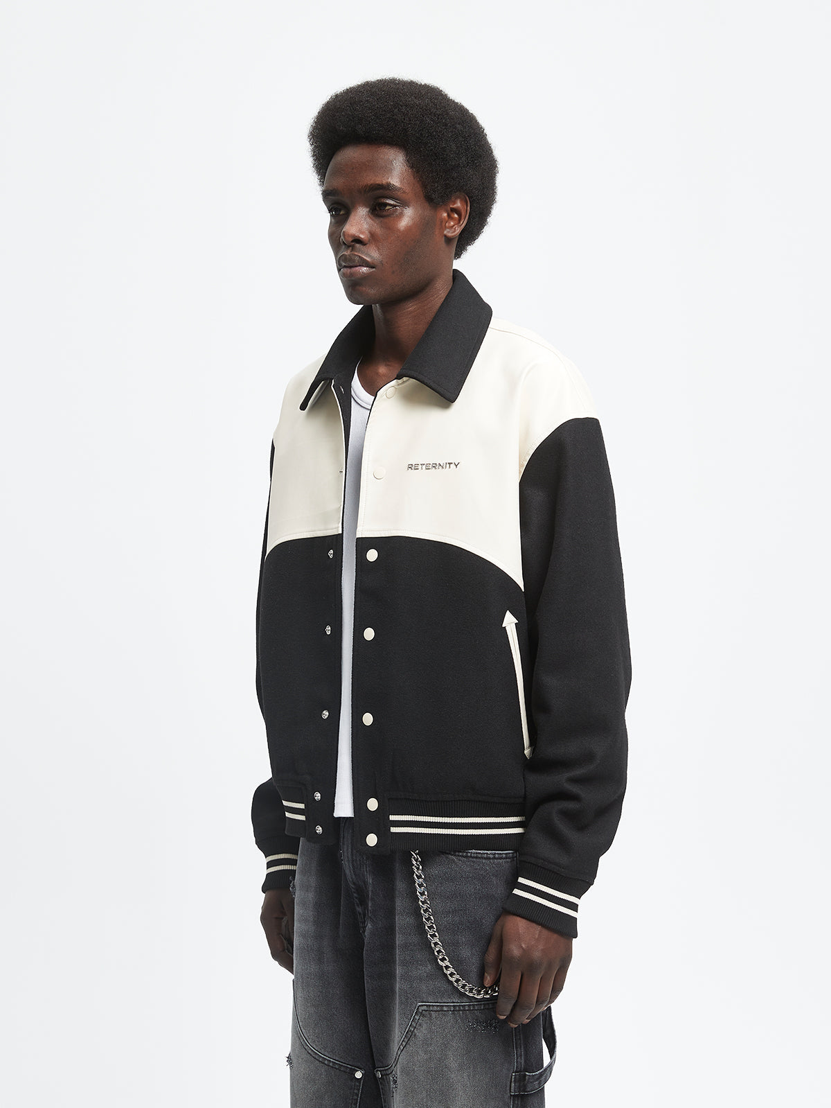 SIGNE VARSITY JACKET - CREAM/BLACK