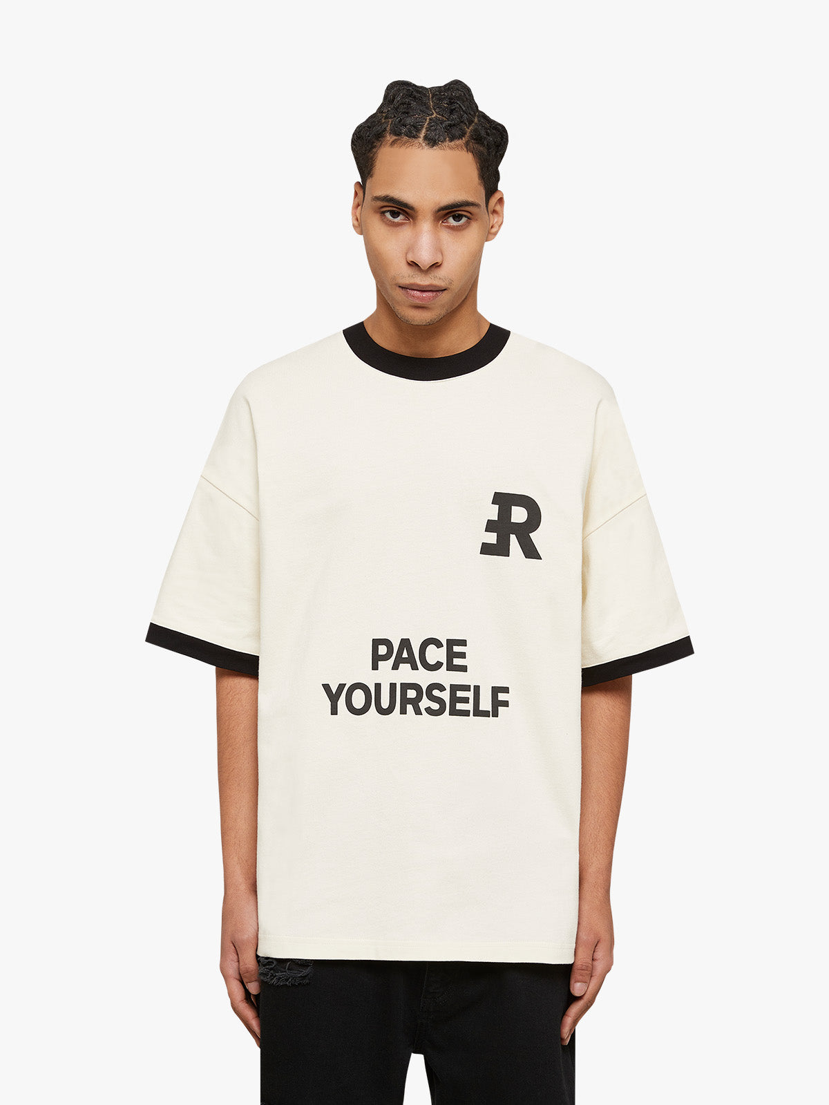T-SHIRT PACE YOURSELF - IVORY/BLACK