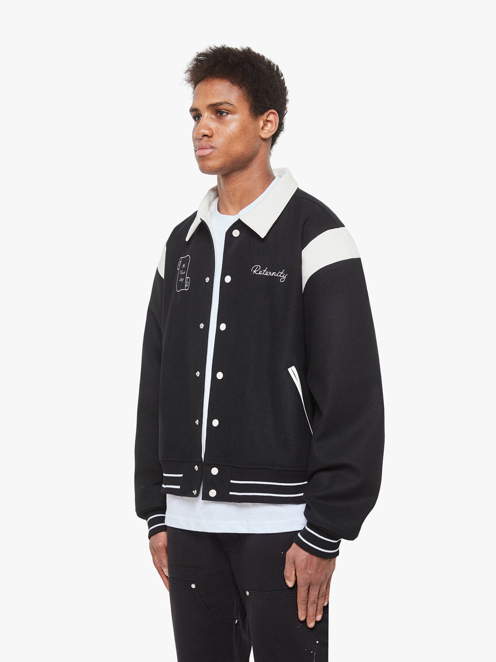 TEDDY VARSITY JACKET - BLACK